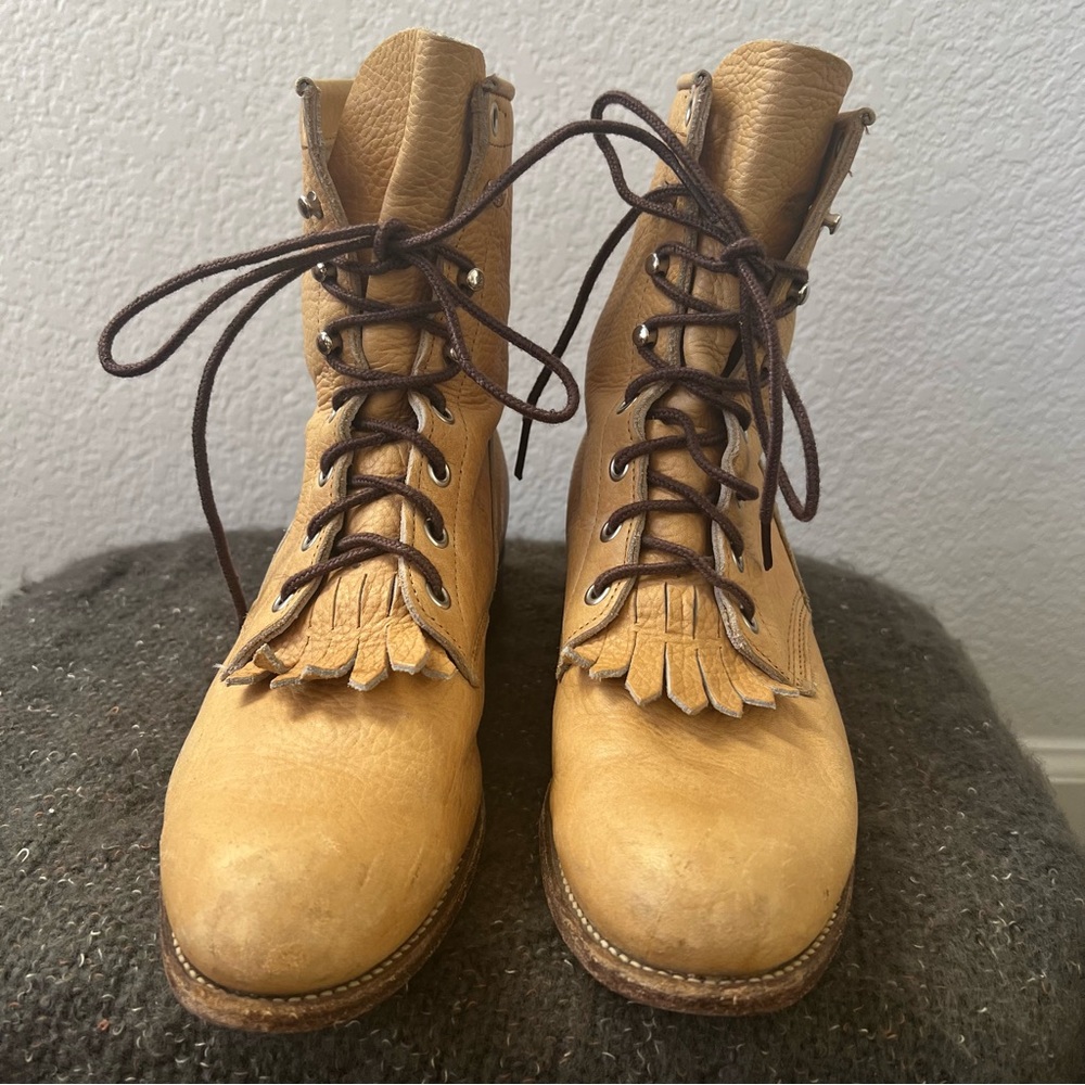 Justin Boots Kiltie Tan Leather Lace-Up Fringe Western Boots 7B Rodeo Cowgirl